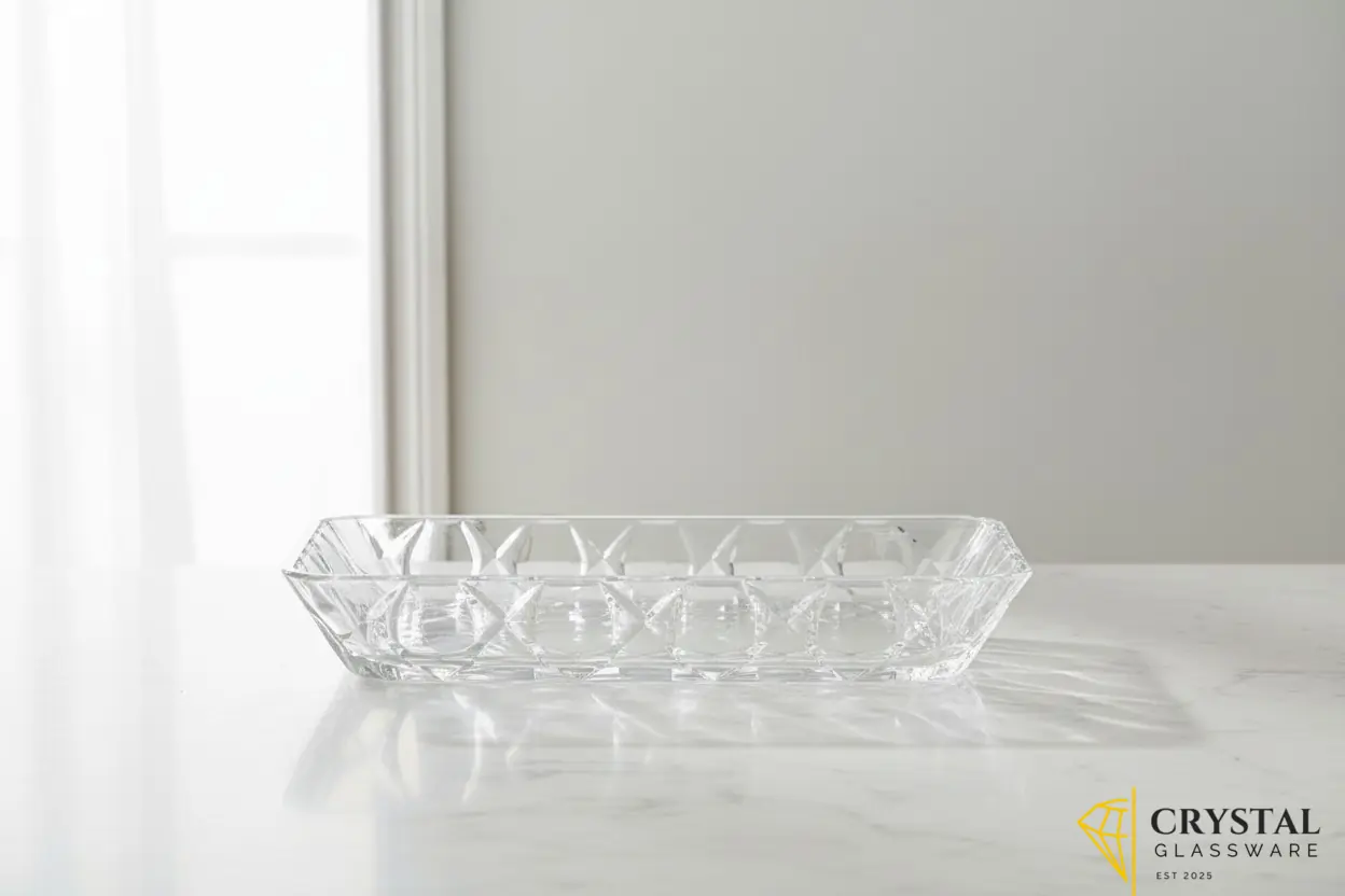 Delisoga rectangular serving tray features a diamond-cut pattern designed 